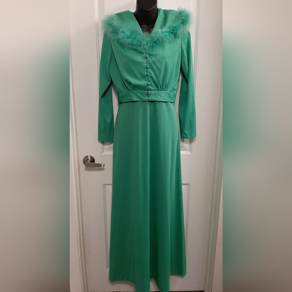 Vintage Green Long Formal Women's 2 Piece Dress See Measurements Small? - Picture 1 of 7